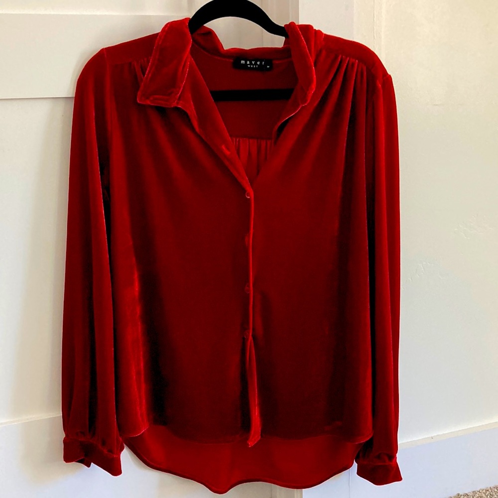 maven west red velvet button down top